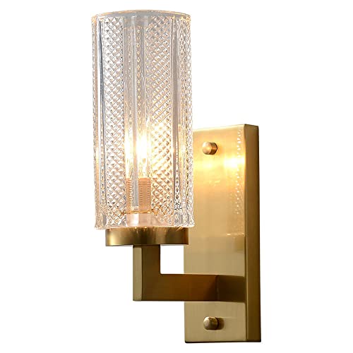 CHUNGYANG American Light - Farol de pared de vidrio de cobre completo, E27, simple y atmosférico para decoración de sala de estar, pared de TV, dormitorio, mesita de noche, lámpara de pared