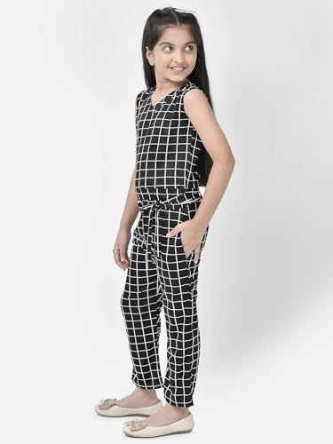 Image of FNOCKS Girls Check Printed Jumpsuit Tie-Knotted Jumpsuit V-Neck