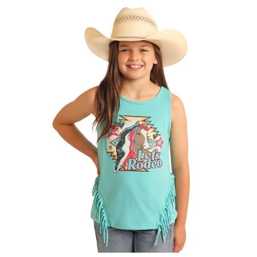 Rock & Roll Girls' Graphic Tank with Fringe - Turquoise