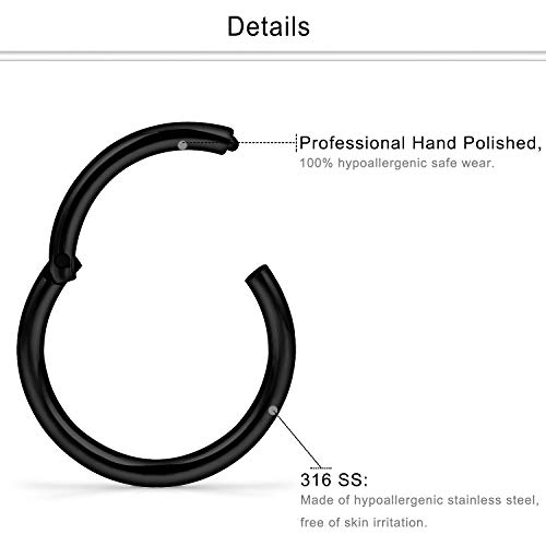 Dyknasz 10Pcs 16G Surgical Steel Hinged Clicker Segment Septum Lip Nipple Ring Hoop Cartilage Tragus Helix Sleeper Earrings Piercing Jewelry For Women Men 8Mm 10Mm 12Mm 14Mm 16Mm Black #TOP1