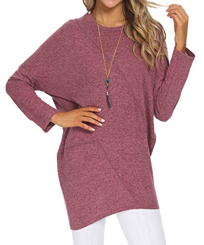 Simier Fariry Womens Fall Batwing Sleeve Loose Tunic Tops For Leggings Purple L
