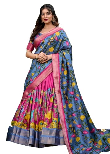 Lehenga en soie 9667 Kalamkari Zari : jupe indienne traditionnelle de cérémonie
