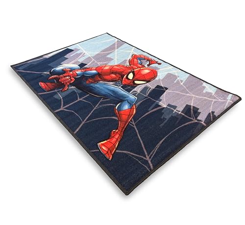 Tapis avec antidérapant Spiderman pour Chambre d'enfant, Impression numérique, Dimensions 80 x 120 cm, pesonnages Disney Marvel