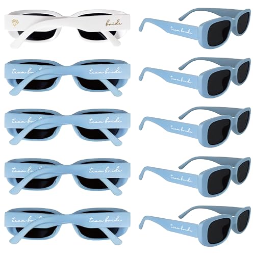 Bride's Babes Bachelorette Sunglasses, Bridesmaid Sunglasses,10 Pack Rectangle Team Bride glasses for Bachelorette Party