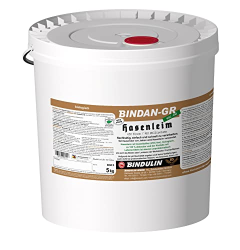 Holzleim Bindan Hasenleim Glutinleim 5 kg biologisch, zu 100% abbaubar ohne Konservierungsmittel inkl. Leimpsachtel und Pinsel von E-Com24 (Hasenleim 5 kg.)