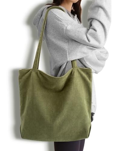 Image of Iioscre Corduroy Tote Bag for Women,Hobo HandBags with Zipper,Large Capacity Casual Shoulder Handbags with Inner Pockets