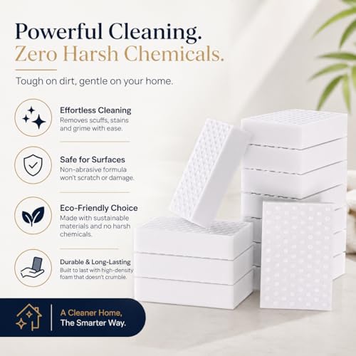 Image of Magic Eraser Cleaning Sponge for Walls, Kitchen & Bathroom - Multi-Surface EVA Foam Scrubber Removes Tough Stains, Marks & Dirt with Just Water | Non-Scratch Cleaning Pad (Pack of 10)