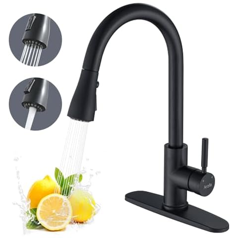Arofa Matte Black Kitchen Faucet, Kitchen Sink Faucet with Pull Down Sprayer Single Handle Stainless Steel Commercial Modern for 1 or 3 Hole Farmhouse Camper Laundry Utility Rv Bar Sinks Cover