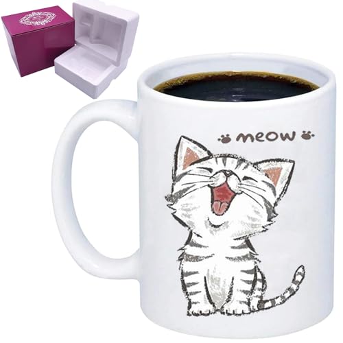 LDSINC Funny Cute Cat Mug - Great Mug For Child, Men, Women, Lover with Good Mood Coffee Mug White 11oz Ceramic Mugs Birthday Surprise for Cat Lovers Kitten Stuff