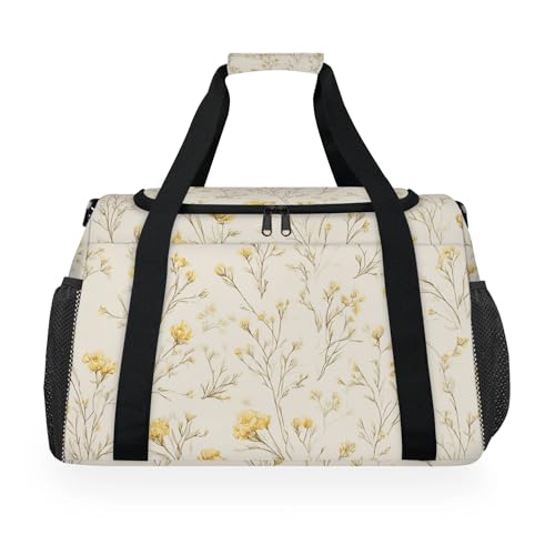 Flowers Yellow Vintage Travel Duffel Bag Weekender Overnight Bags for Women Men Foldable Waterproof Tote Bag with Trolley Sleeve