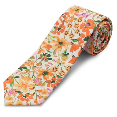Image of Cotton Floral Ties for Men 2.76 inch Men's Skinny Tie Linen Flower Printed Neck Tie for Wedding Dating Party