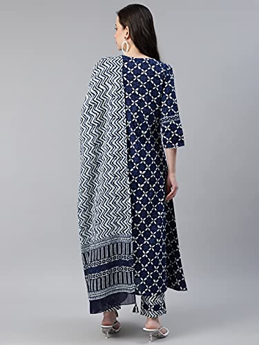 Image of Vaamsi Women's Pure Cotton Geometric Printed Straight Kurta Set With Dupatta | kurta sets for woman
