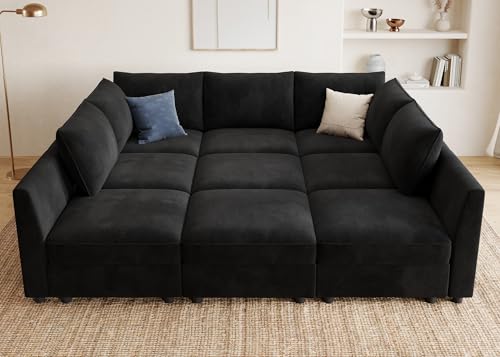 Image of HONBAY Modular Sectional Sleeper Sofa Bed with Storage,Black