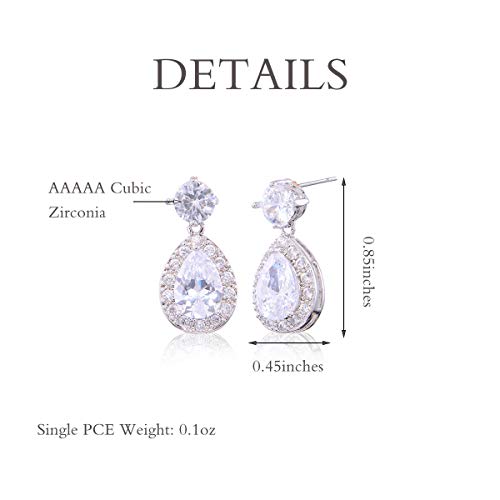 CZ Teardrop Dangle Earrings for Women Small Sterling Silver Crystal Cubic Zirconia Simulated Diamond Rhinestone Birthstone Bridal Drop Earrings for Wedding Bride Bridesmaids Mother of Bride Gift3