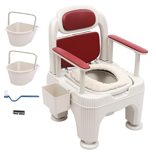 Bedside Commode, Portable Toilet for Adults, Height Adjustable Safety Commode Toilet for Elderly and Disabled, Commode Chair, 661lbs Heavy Duty Adult Potty Chair with Armrests and Tissue Box (White)