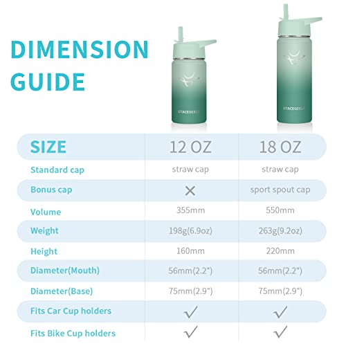 Stacegeele Insulated Vacuum Water Bottle For Kids With Straw Lid Stainless Steel Flask Thermos For Boys And Girls Leak Proof Lightweight Eco Friendly 18Oz(550Ml),Mojito #TOP4