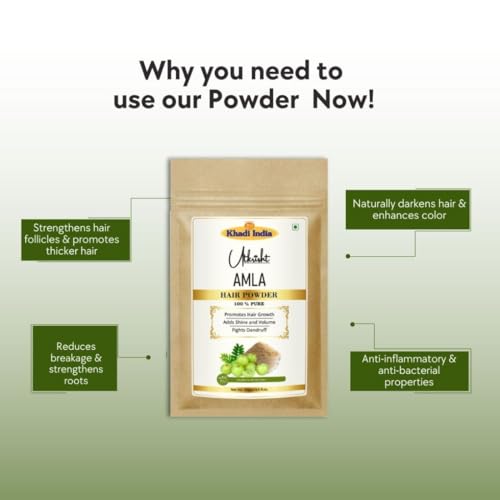 Image of Khadi Herbal Hair Powder Mix with Amla, Bhringraj, Henna, Shikakai & Reetha for Strong, Thick & Shiny Hair | Ayurvedic Hair Care Powder - 500GM (Pack of 5)