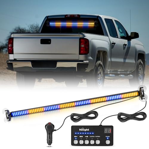 Image of Nilight 144LED Traffic Advisor Strobe Light Bar with Controller Amber Blue | Emergency Warning Lights Hazard Interior Front /Rear Windshield Flashing for Cars Plow Trucks Construction Vehicles