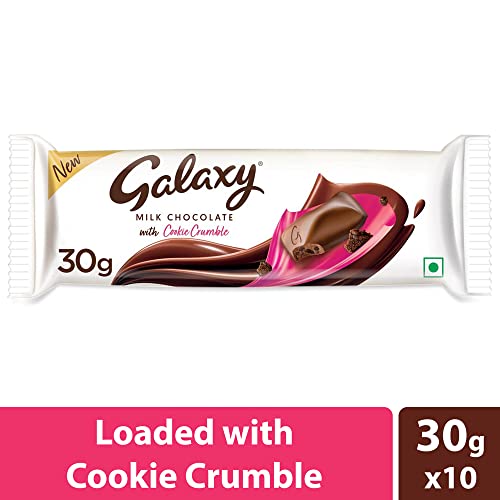 Image of Galaxy By Skittles Cookie Crumble Milk Chocolate Bar, Rich, Creamy & Crunchy Bar, Loaded With Milk & Crumbly Cookie Pieces,30Gram, Pack Of 10