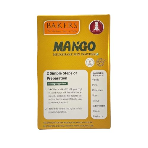 Bakers Milk Shake Mix |Mango Flavour | 100g Box | Tasty and Refreshing | Easy to Make | Loved by Kids | No Artificial Flavor | Long Shelf Life | Premium ingredients | Authentic Taste (100gm X Pack 4)