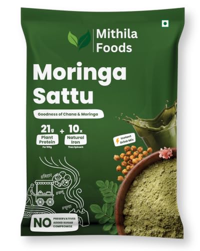 Image of MITHILA FOODS Moringa Sattu 2 Kg | Ready-to-Drink High Protein Superfood | Roasted Chana Sattu + Moringa Leaf Powder + Salt Spices Mix | Boosts Energy, Stamina & Immunity | Authentic Taste of Bihar