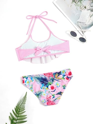 SHENHE Girl's 2 Piece Halter Swimsuit Floral Ruffle Flounce Bikini Set Cute Bathing Suits2