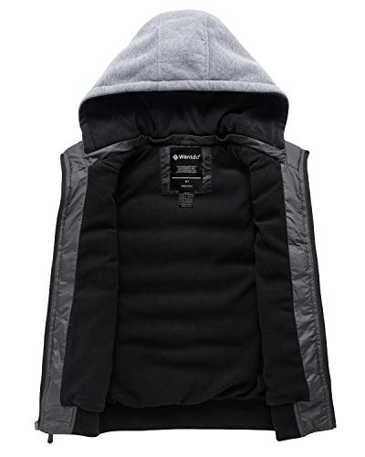 Wantdo Big Kids Boys' Puffer Winter Vest Hooded Water-Resistant Fleece-Lined Sleeveless Jacket Warm Dark Gray 14-16 #TOP2