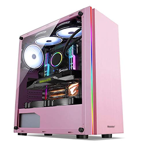 ZXFF Estuche De Juego De PC, Caso De Juego De PC De La Torre Media ATX/M-ATX/M-ITX, Vista Lateral Grande Panorámica, Viene con Barra De Luz RGB, USB3.0, Rosa