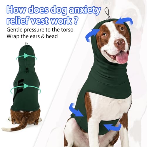 Image of MIGOHI Small Dog Anxiety Vest | Dog Calming Vest for Small Dogs,Comfort Anxiety Shirt for Dogs,Pet Anxiety Jacket with Ear Cover for Fireworks,Thunderstorm,Separation,Loud Noise,Green,S
