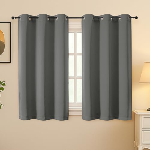 Image of Simplebrand Light Grey Room Darkening Curtains for Bedroom 45 Inches Long 2 Panels Set, Sunlight Blocking Curtains for Small Windows, Grommet Energy Saving Thermal Insulated Short Drapes, 40Wx45L