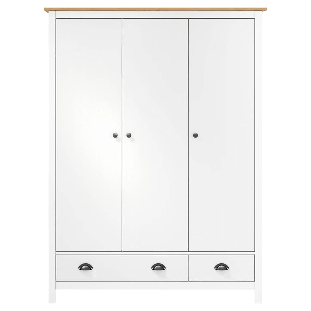 Möbelset 3-türig Kleiderschrank Hügel weiß 127x50x170 cm Kiefer massiv