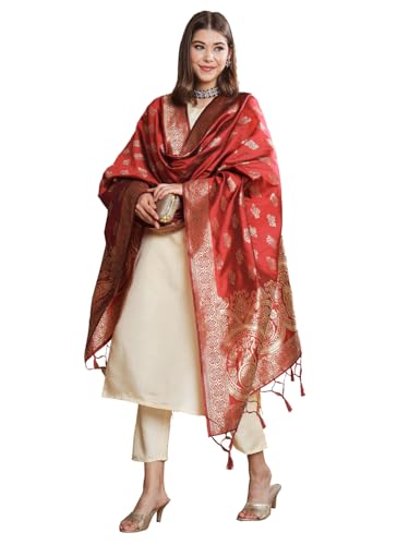 Image of VredeVogel Women's Cotton Silk Blend Straight Kurta Trouser With Dupatta Set
