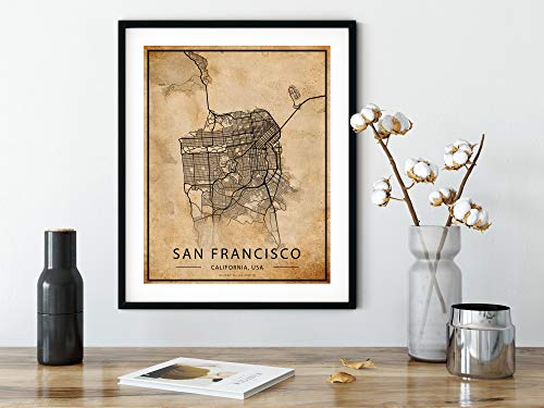 San Francisco Map Vintage Style Poster Print | 11X14 Unframed Cityscape Artwork | Antique Style Home Decor | United States Wall Art | Vintage California Street Grid Art #TOP3