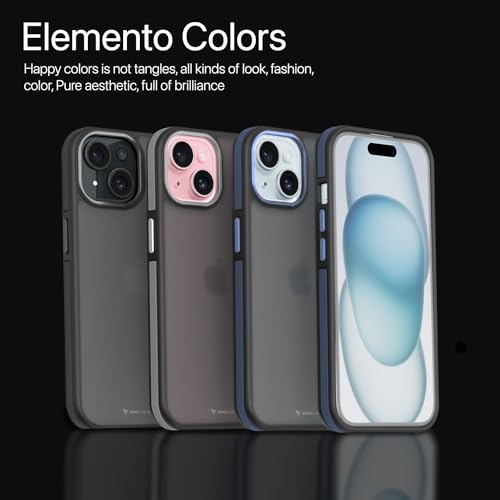 Image of Vaku Luxos Elemento Series Back Cover Case for iPhone 15 Plus Metal Frame Camera Bump Shockproof Scratch Resistant Slim Thin Military-Grade Protection- Grey