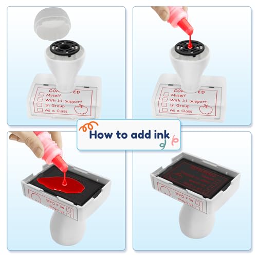 Image of Teacher Grading Stamps, Red, Rectangular, 1 inch x 1 inch, Rubber, Easy Grading, Improved Efficiency, Happy Teaching