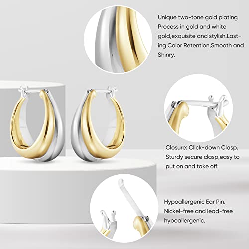 18K Two-tone Gold Silver Curve Earrings for Women | Light Weight Italian Design Click Top Pearl Dainty Huggie Hoop Earrings for Women3