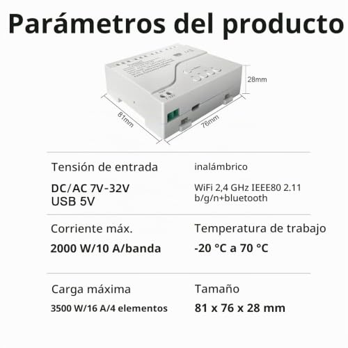 Miniatura 2 de Punxasl 4ch Smart Relay Switch Module Wifi Control Interruptor Tuya Smart Life, Voice Y 433mhz Rf Remote Control Module Compatible Con Alexa Y Google Home Usb 5v Ac Dc 7-32v