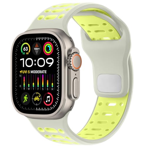 Amizee Compatible con Correa Apple Watch 49/46/45/44/42mm Mujer Hombres, Pulsera Deportiva Silicona Transpirable Correas para Apple Watch Ultra 3/2/1 Series 11 10 9 8 7 6 5 4 SE3/2/1, Star/Amarillo