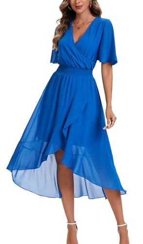 Image of Kormei Womens Short Sleeve Floral Maxi Dress High Low V-Neck Flowy Party Long Dresses