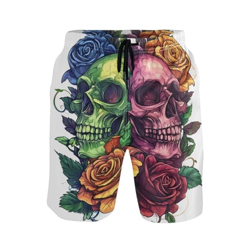 Custom Green Pink Skulls Roses Mens Swim Trunks Quick Dry Beach Shorts with Pocket S 202c08972