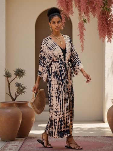 Image of Women's Kimono Cover Up Long Beach Dress Swimsuit Cover Ups Colorful Cardigan Lightweight Robe for Swimwear