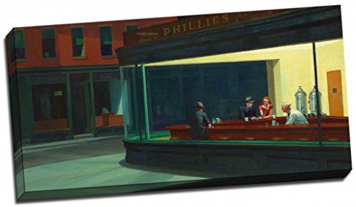 Grand Nighthawks Edward Hopper 1942 Impression sur toile Art Poster, 30 x 16 Inches (76cm x 41cm)