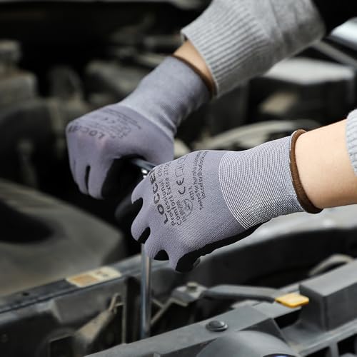 Image of LOCCEF Safety Work Gloves MicroFoam Nitrile Coated-12 Pairs,Seamless Knit Nylon Gloves,Home Improvement,Micro-Foam Gloves