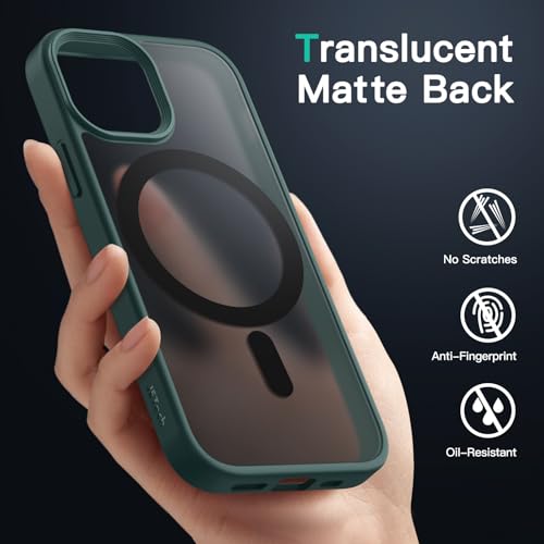 Image of JETech Magnetic Cover Case for iPhone 13 Mini 5.4-Inch Compatible with MagSafe, Translucent Matte Back Slim Shockproof Phone Cover (Dark Green)