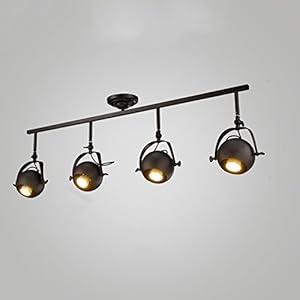 Rétro industriel plafonnier lumière mur lampe vêtements magasin rail rails lampes bar LED spots fond mur affichage Shot lumière LED Outfit long Rod plafond spots E27 (Color : Black-Four head)