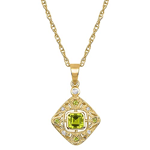 Instagems 10K Yellow Gold Vintage Style Peridot And Diamond Pendant Necklace, P2201Akpdy #TOP5