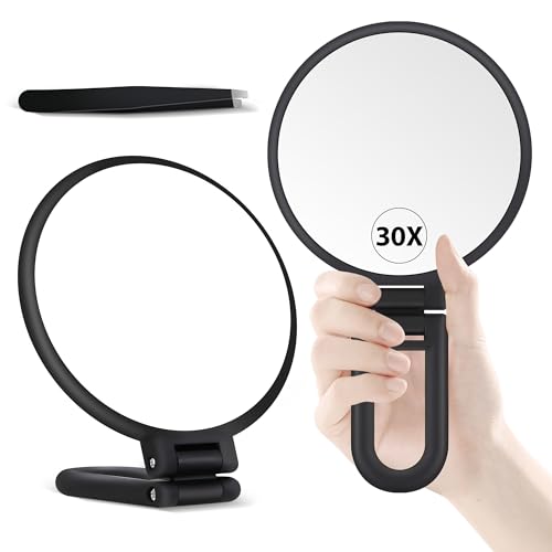 B Beauty Planet 30X Magnifying Hand Mirror – Portable Double-Sided Makeup Mirror in Black