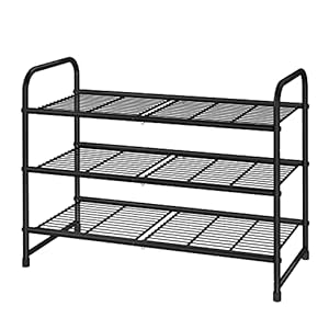 Simple Trending 3-Tier Stackable Shoe Rack, Expandable & Adjustable Shoe Shelf Storage Organizer, Wire Grid, Black