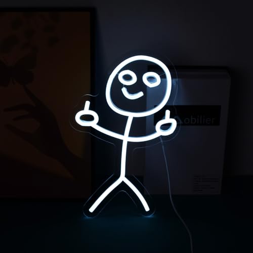 Image of Smile Middle Finger Neon Sign Funny Doodle LED Light Sign Personalized for Girl Woman Friends Brother USB Power /Dimmable Switch inch13.7x8.6 inch Neon Lamp Long Distance Friendship LED Sign