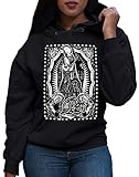 Womens Virgin Mary Guadalupe Hoodie Chola Mexican Art Latina Juniors Sweatshirt - Black - X-Large